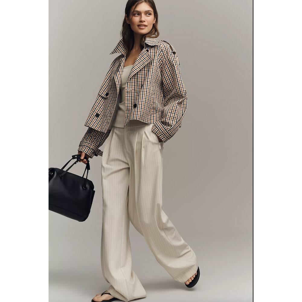 NWT Sold Out Anthropologie Crop Trench Coat Plaid Tartan Fall Rain Coat - Picture 4 of 8